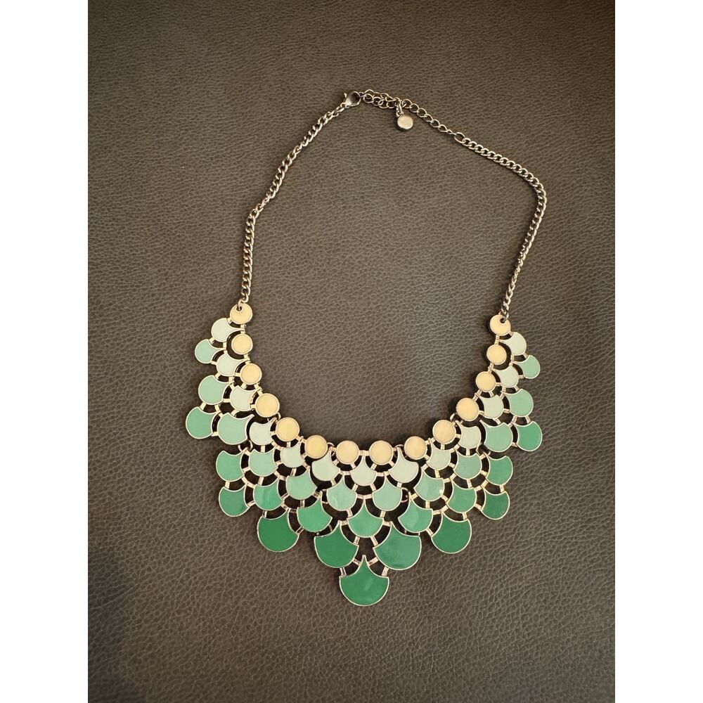 Jane Stone Teal Necklace Fashion Statement Collar Openwork Bib Costume Jewelry